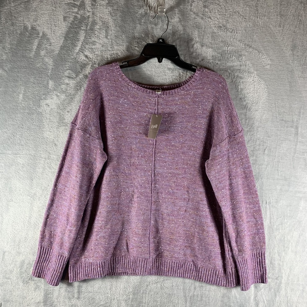 J Jill Women's Sweater Micro Tweed Seamed Purple Pull‎ Over Speckled L NWT